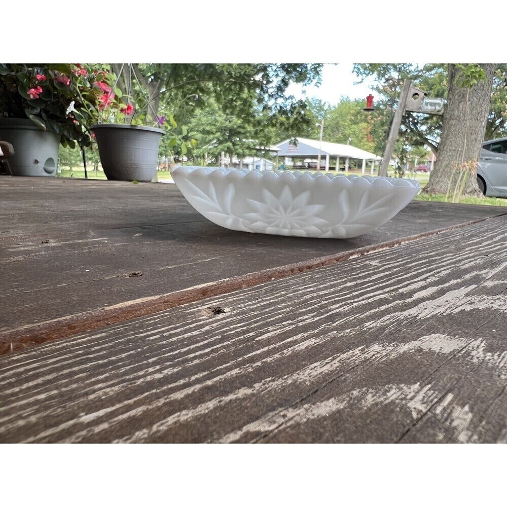 Hazel Atlas Milk Glass Square Prescut Bowl 6 1/2" Candy Nut Relish Dish